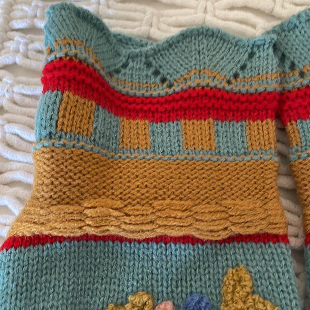 Boho Knit Fingerless Gloves w/ Floral Embroidery – Teal Multi Color - Picture 6 of 8